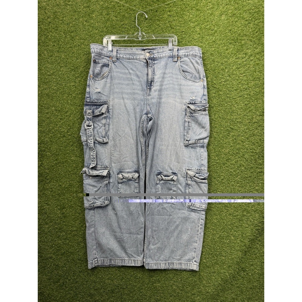 Aeropostale Aero Cargo Jeans Womens 2XL Low Rise Skater Light Wash Denim Grunge